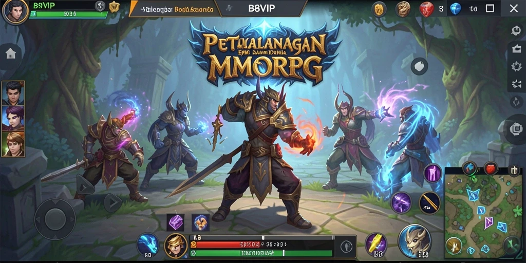 Menampilkan aksi seru dan kolaborasi antar pemain di dunia MMORPG B8VIP.