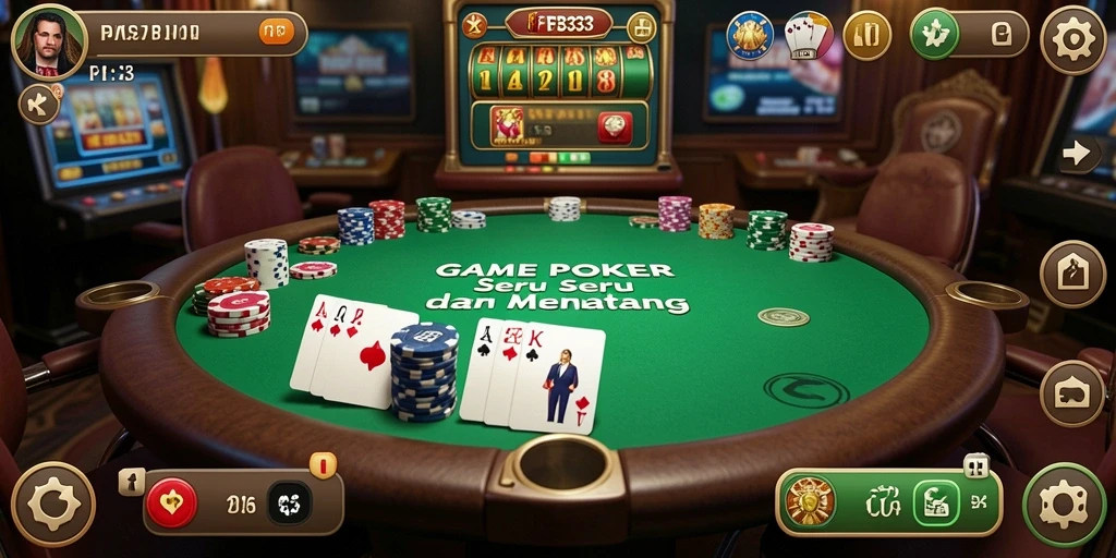Tampilan gameplay FB333 dengan suasana poker yang menegangkan.