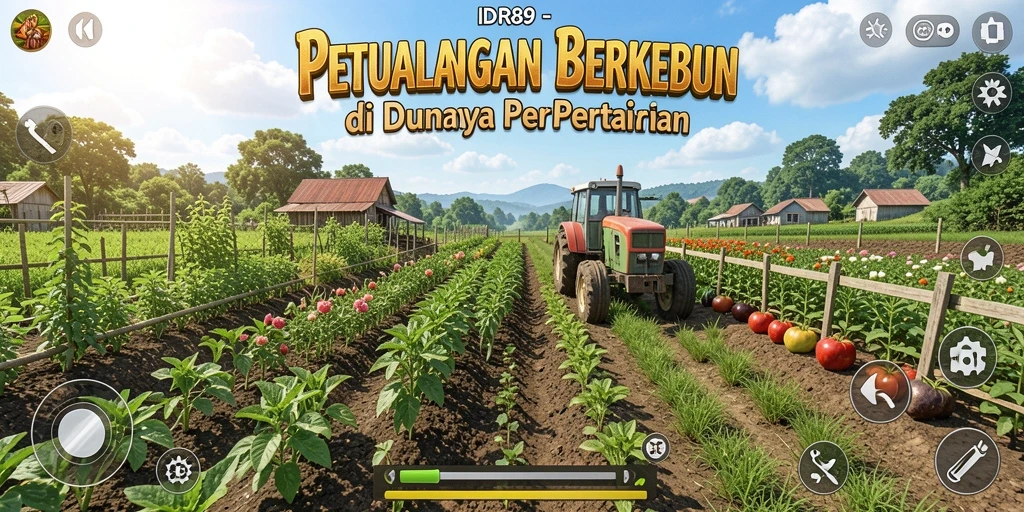 Tampilan gameplay IDR89 dengan ladang yang indah dan tanaman yang subur.