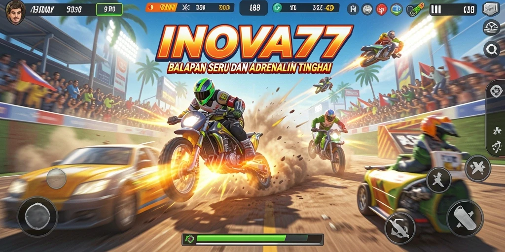 Tampilan menarik dari gameplay balapan di INOVA77 yang menampilkan mobil dan trek.