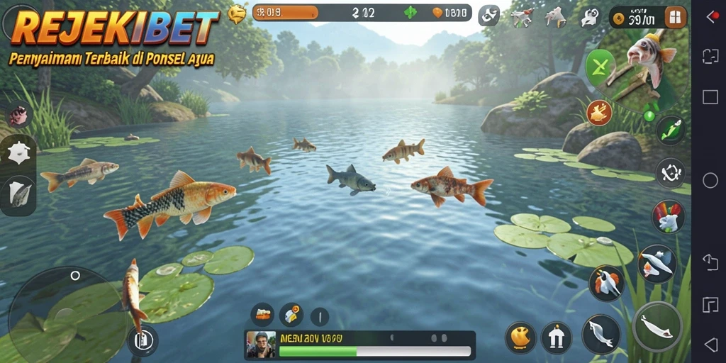 Tampilan gameplay REJEKIBET dengan suasana memancing yang realistis.