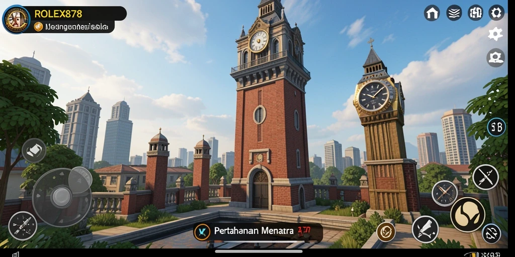 Tampilan gameplay ROLEX878 yang menegangkan dan penuh aksi Tower Defense.