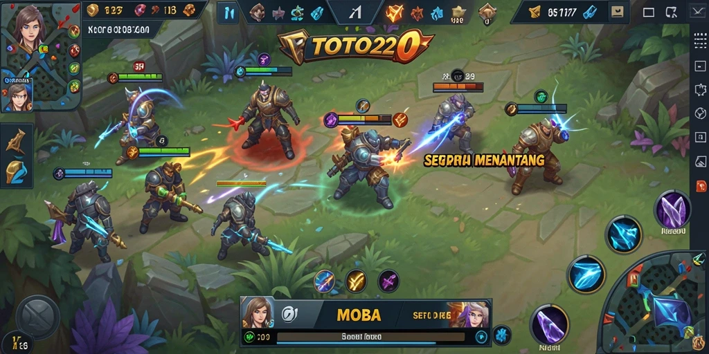 Tangkapan layar TOTO20 menampilkan aksi intens dalam pertempuran MOBA.