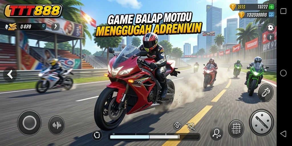 Tampilan gameplay balap motor yang seru dan mendebarkan.