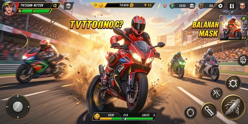 Screenshot utama TVTOTO menampilkan aksi balapan motor yang seru.