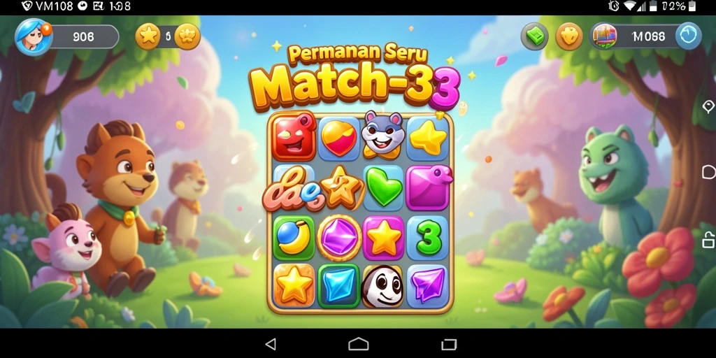 Tangkapan layar menunjukkan gameplay seru Match-3 di VM108.