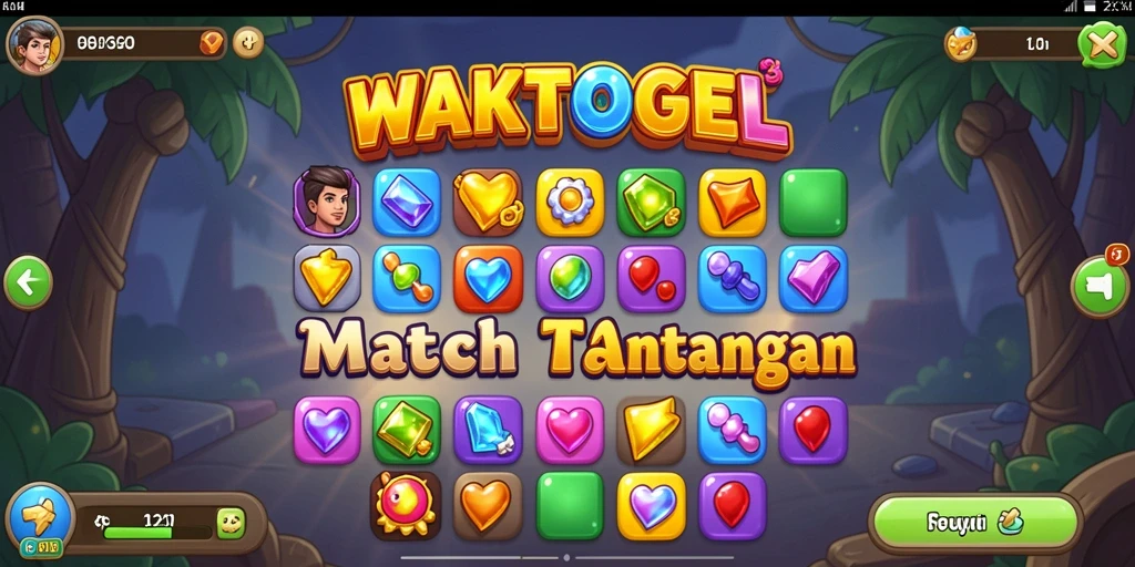 Menampilkan gameplay seru dalam WAKTOGEL, permainan Match-3 yang menarik.